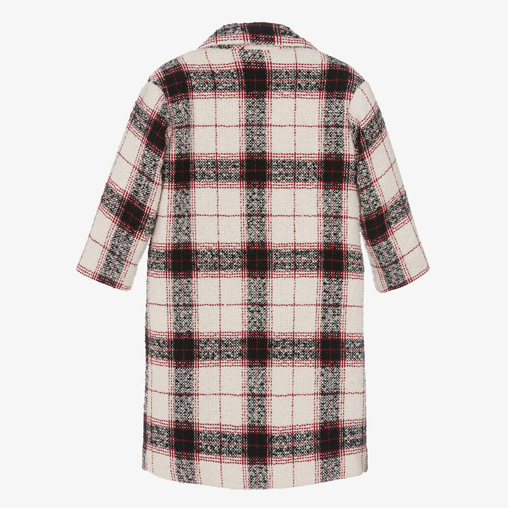 موناليزا-معطف مزيج قطن وتارتان لون عاجي وأسود وأحمر | Childrensalon Outlet