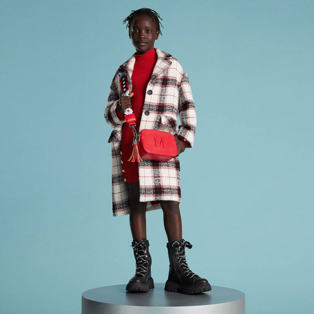 موناليزا-معطف مزيج قطن وتارتان لون عاجي وأسود وأحمر | Childrensalon Outlet
