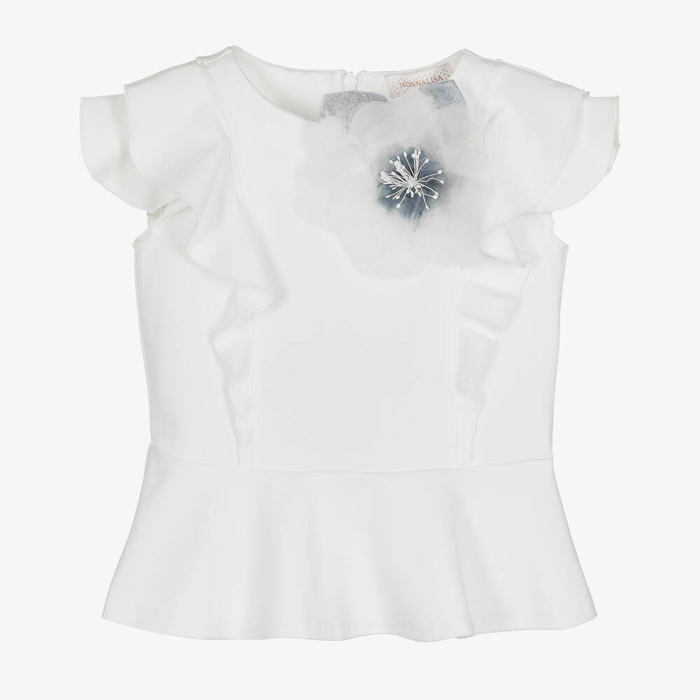 Monnalisa Chic - Bluse mit Ansteckblume elfenb./blau | Childrensalon