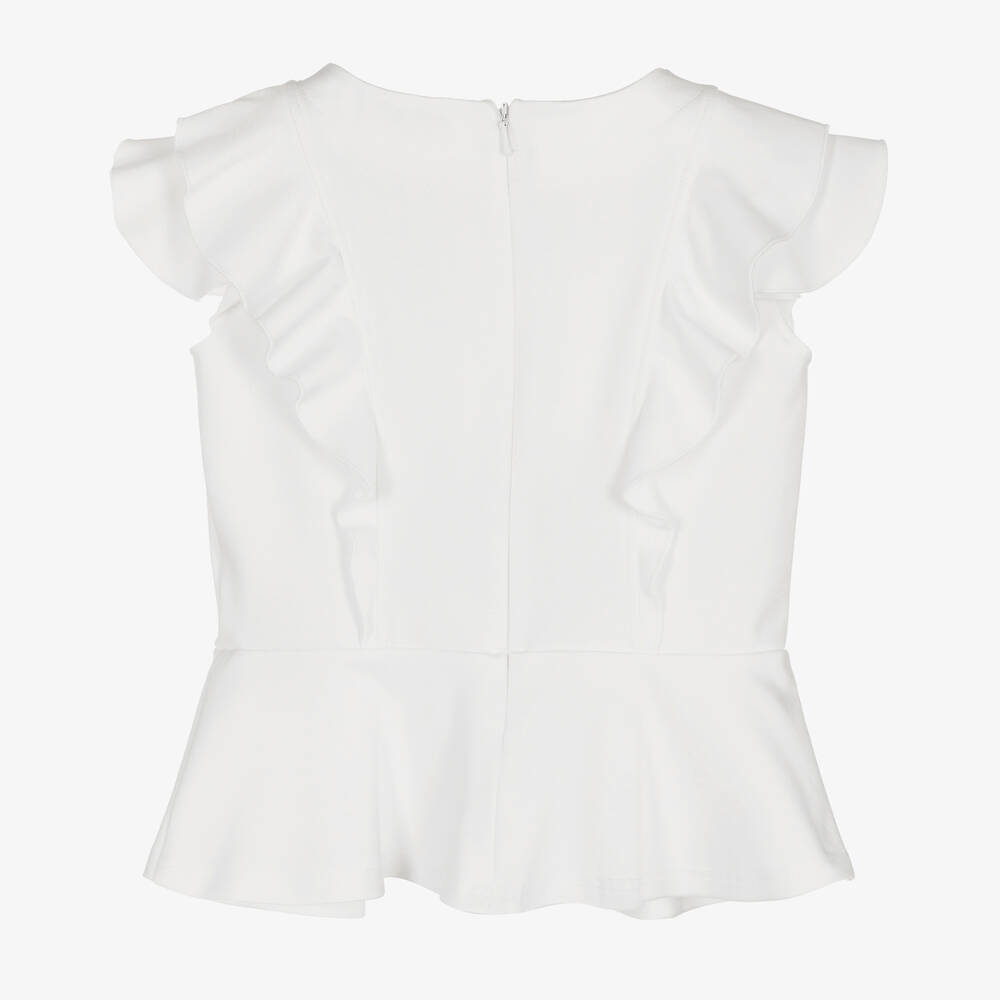 Monnalisa Шик-Кремовая блузка-корсаж с синим цветком | Childrensalon Outlet