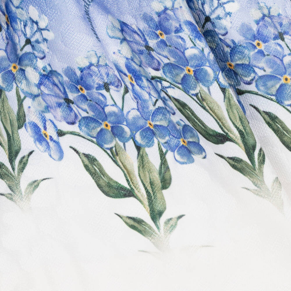 Monnalisa-Girls Ivory & Blue Floral Print Dress | Childrensalon Outlet