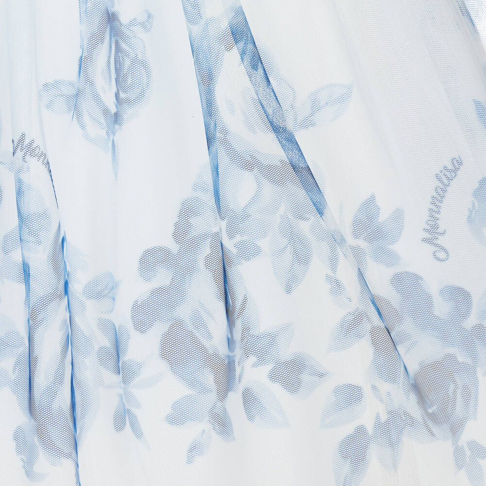 Monnalisa - Girls Ivory & Blue Floral Tulle Dress | Childrensalon Outlet