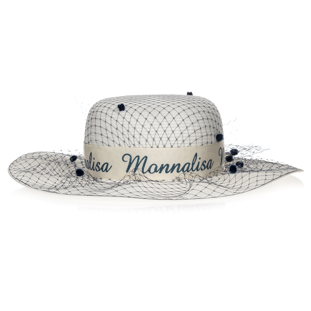 Monnalisa-Girls Ivory & Blue Straw Hat | Childrensalon Outlet