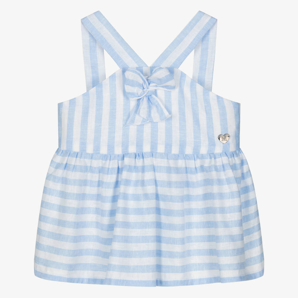 Monnalisa-Girls Ivory & Blue Stripe Strappy Top | Childrensalon Outlet