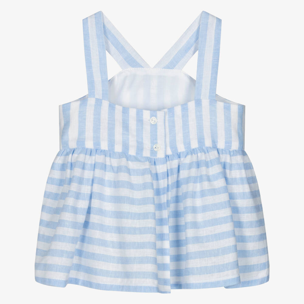 Monnalisa-Girls Ivory & Blue Stripe Strappy Top | Childrensalon Outlet