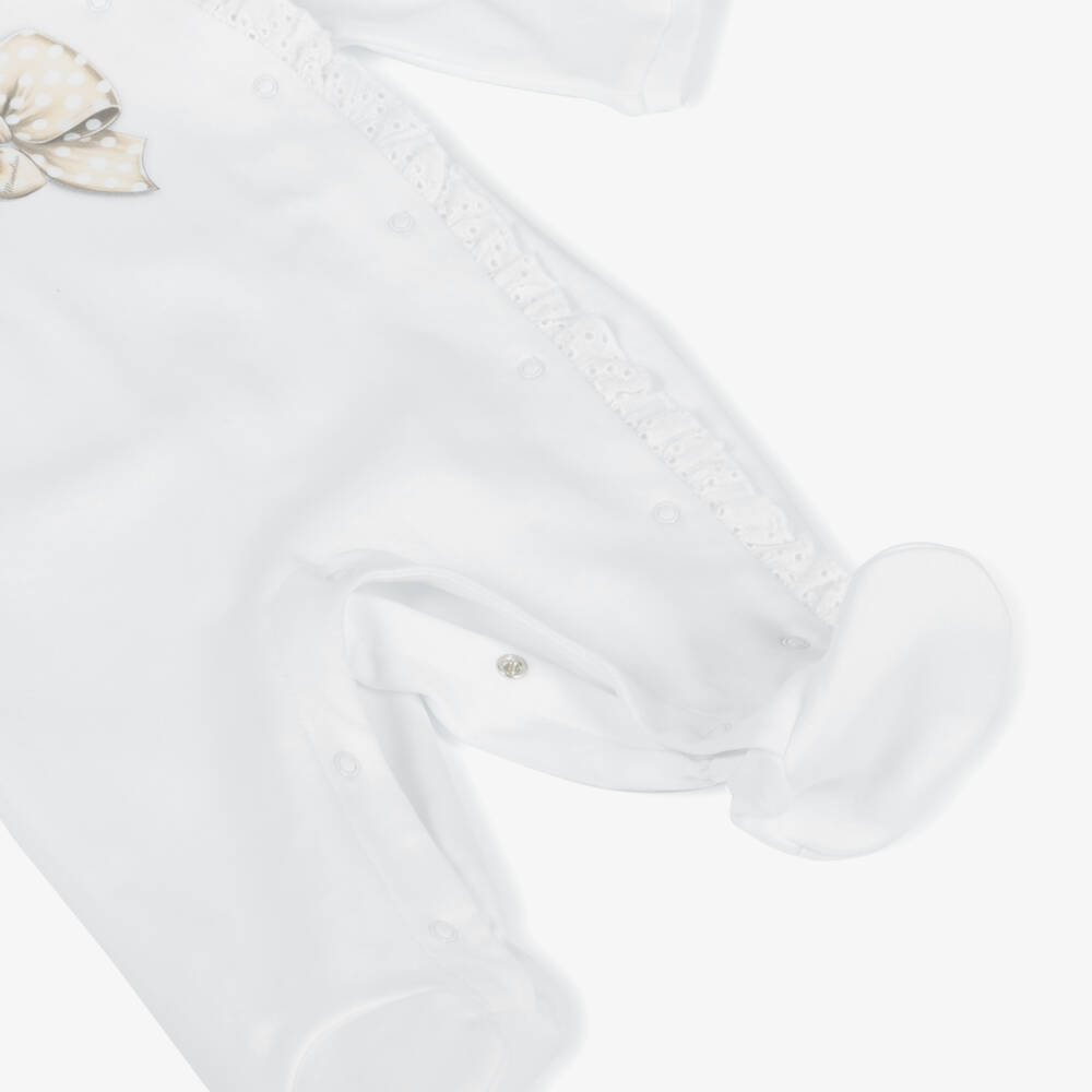 Monnalisa-Girls Ivory Bow Lace Babygrow Ensemble | Childrensalon Outlet
