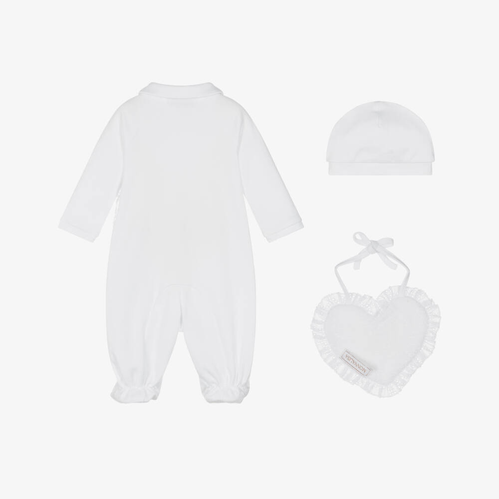 Monnalisa-Girls Ivory Bow Lace Babygrow Ensemble | Childrensalon Outlet