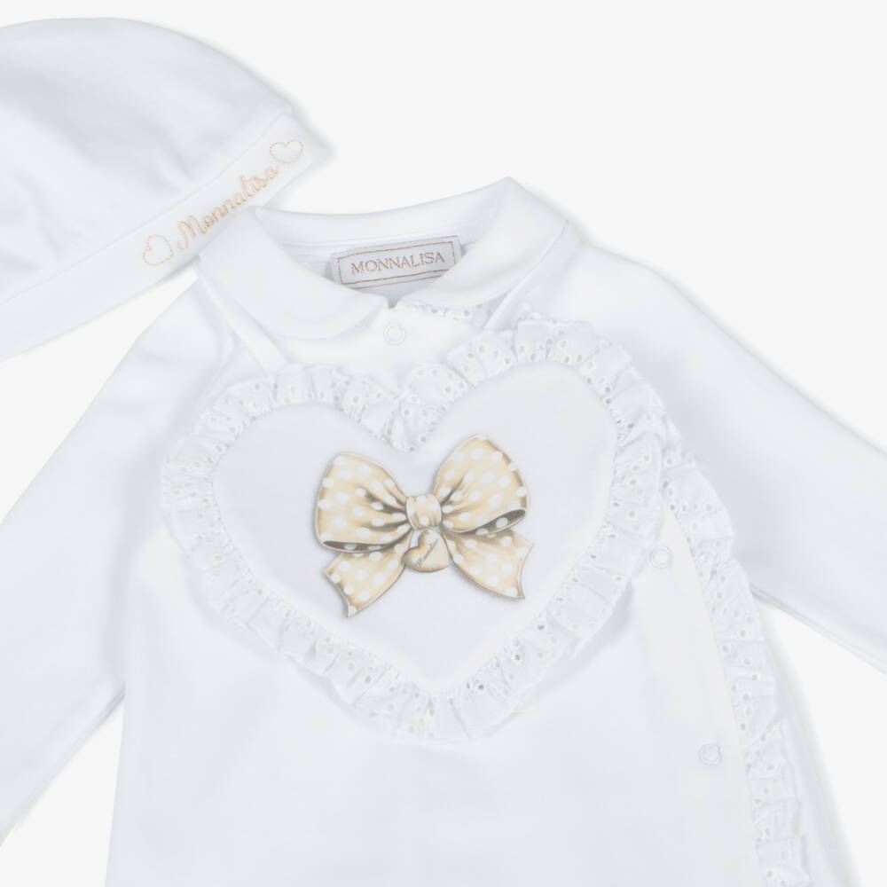Monnalisa-Girls Ivory Bow Lace Babygrow Ensemble | Childrensalon Outlet