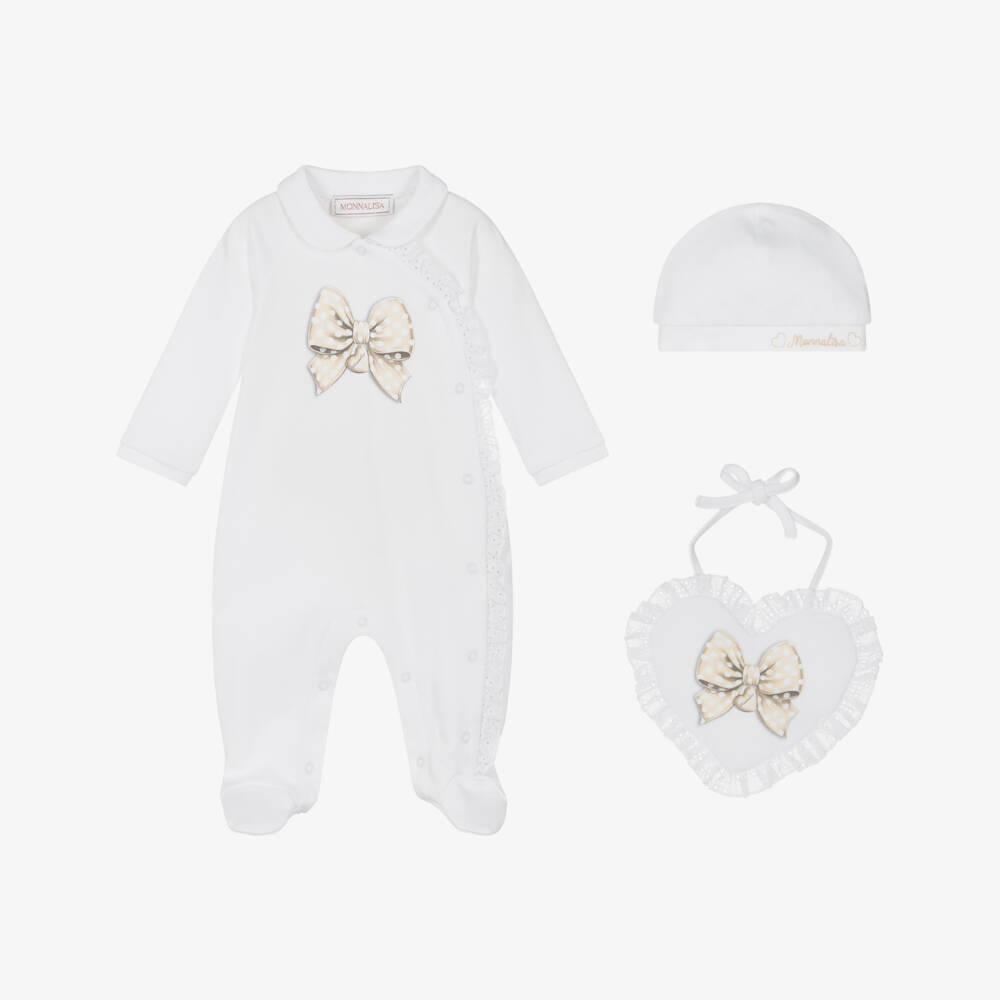 Monnalisa-Кремовый кружевной комбинезон с бантом для девочек | Childrensalon Outlet