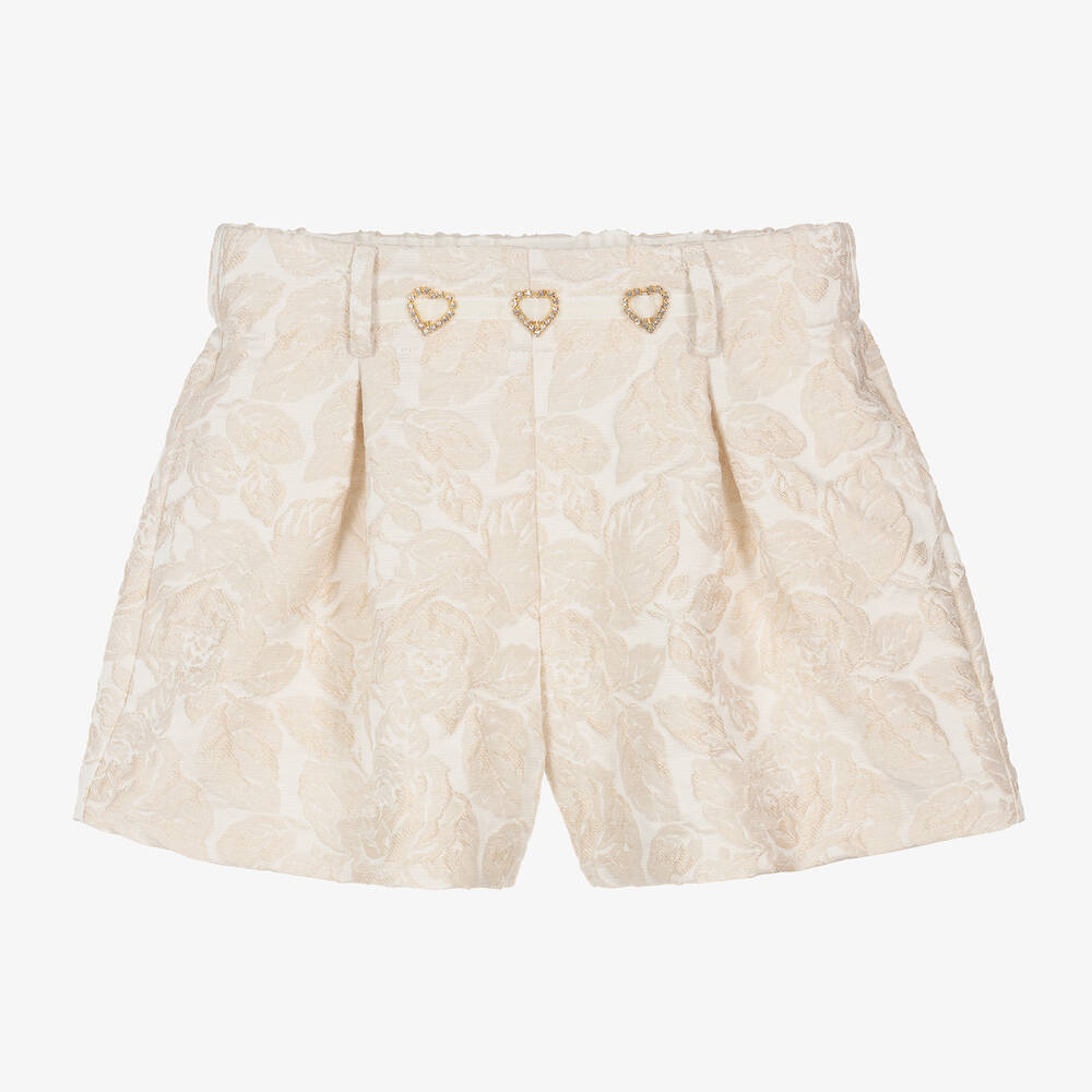 Monnalisa - Elfenbeinfarbene Brokat-Shorts (M) | Childrensalon