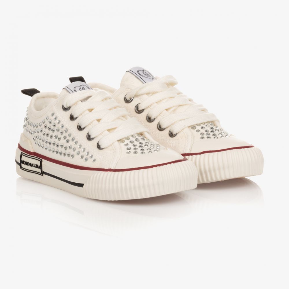 Monnalisa - Elfenbeinfarbene Canvas-Sneakers (M) | Childrensalon