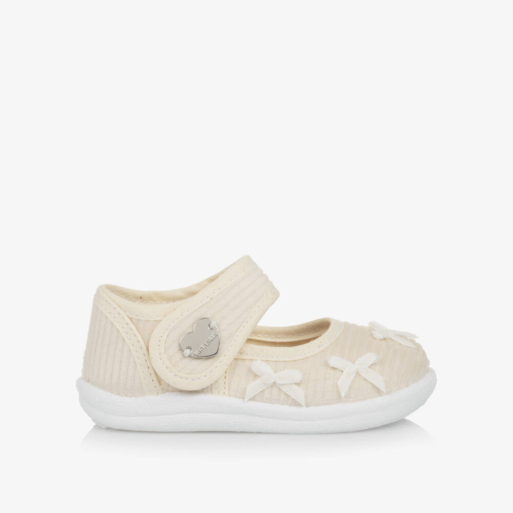 Monnalisa-Girls Ivory Corduroy Bow Bar Shoes | Childrensalon Outlet