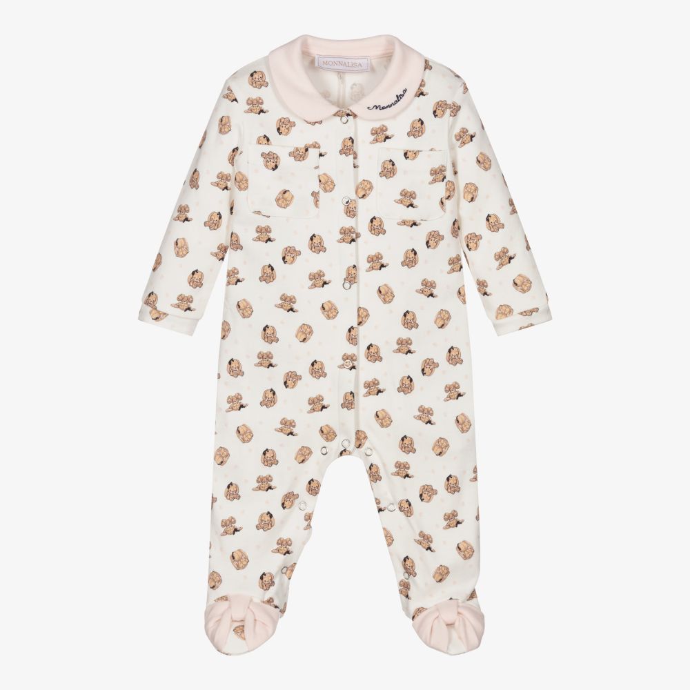 Monnalisa-Girls Ivory Cotton Babygrow  | Childrensalon Outlet