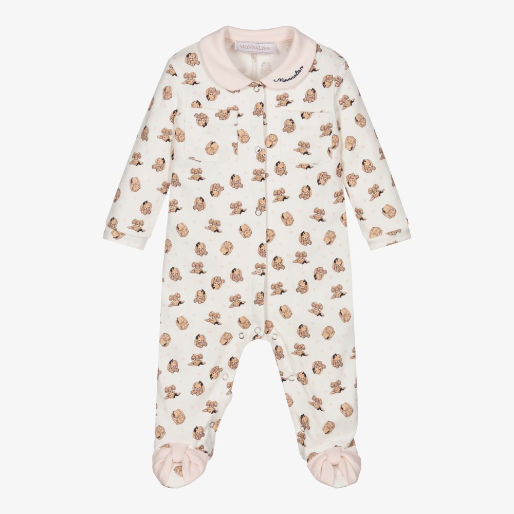 Monnalisa - Girls Ivory Cotton Babygrow  | Childrensalon