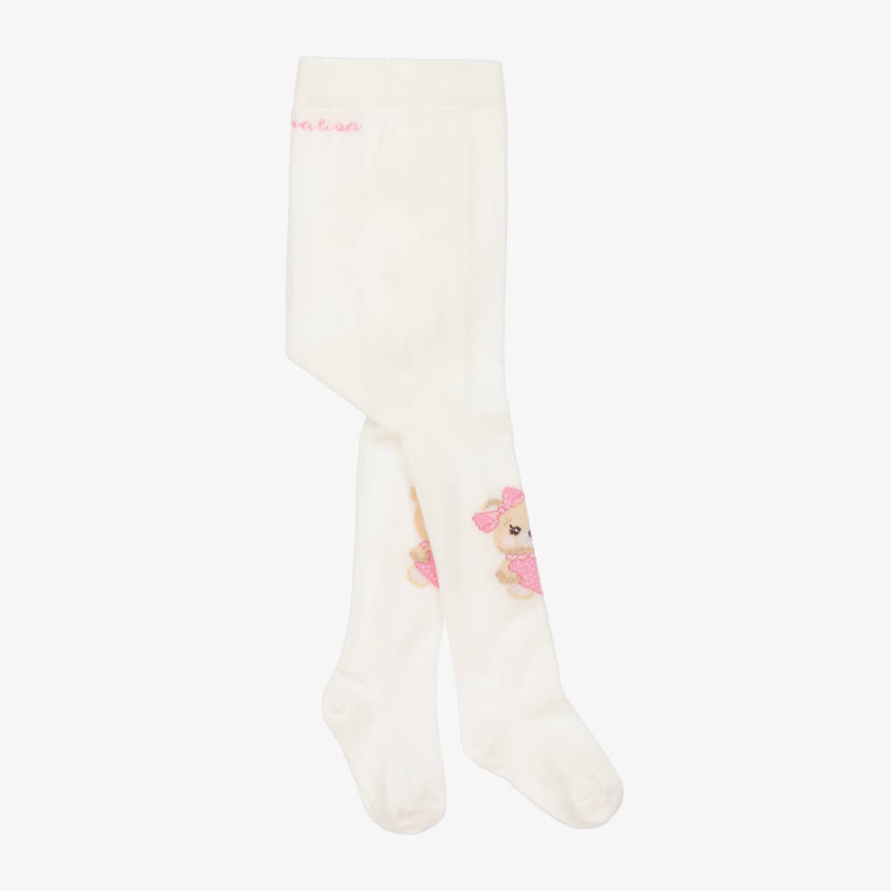 Monnalisa-Girls Ivory Cotton Bear Tights | Childrensalon Outlet
