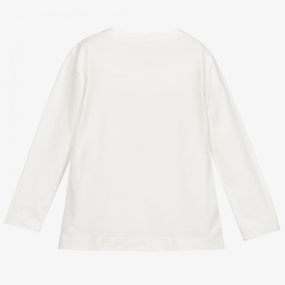 Monnalisa-Girls Ivory Cotton Bear Top | Childrensalon Outlet