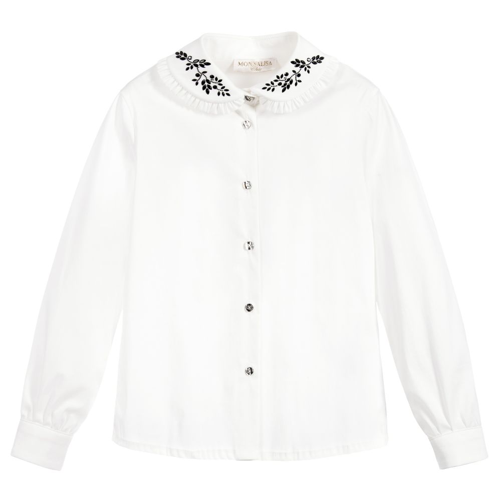 Monnalisa - Girls Ivory Cotton Blouse | Childrensalon