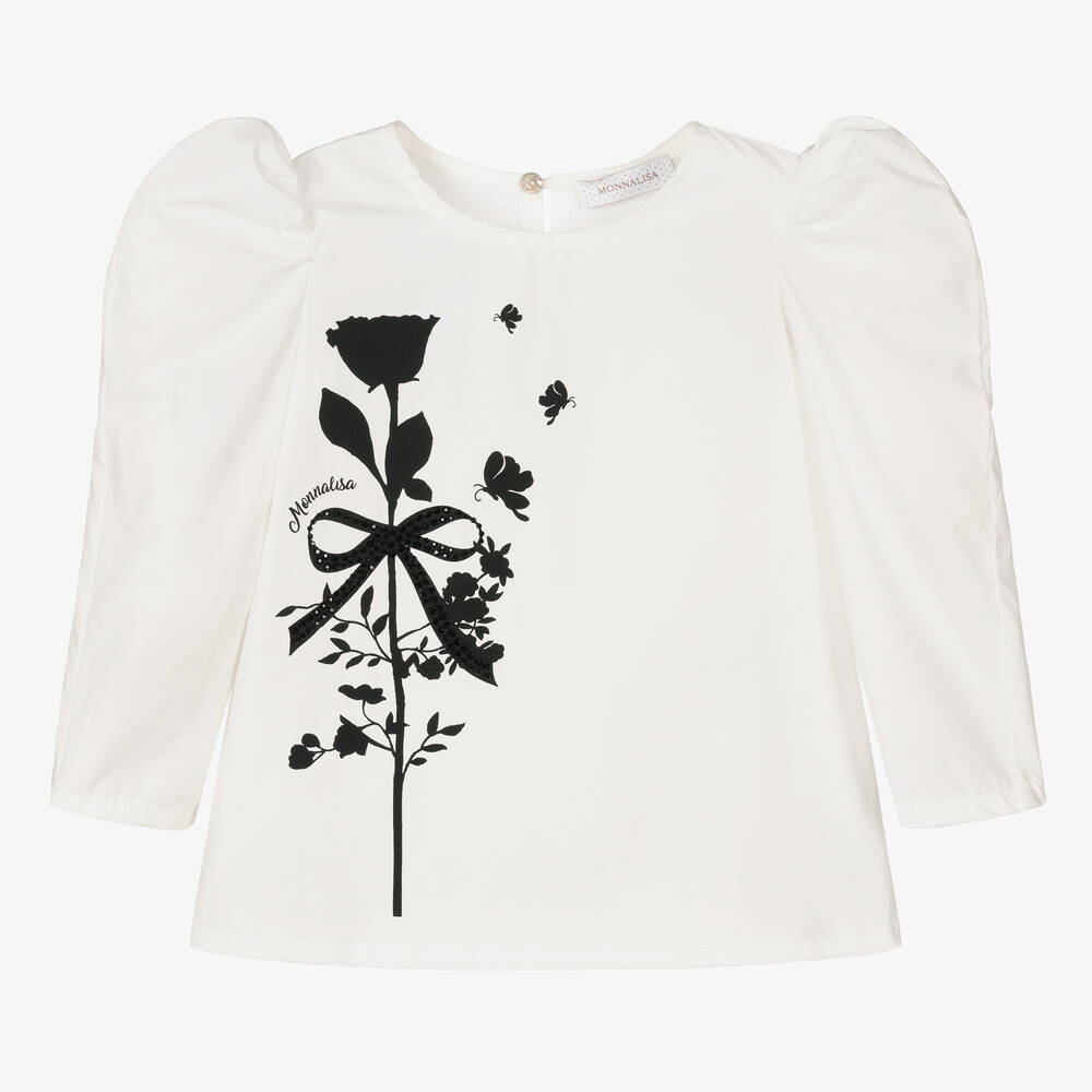 Monnalisa - Кремовая хлопковая блузка для девочек | Childrensalon