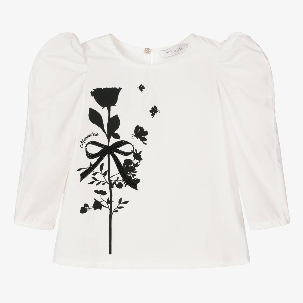 Monnalisa-Girls Ivory Cotton Blouse | Childrensalon Outlet