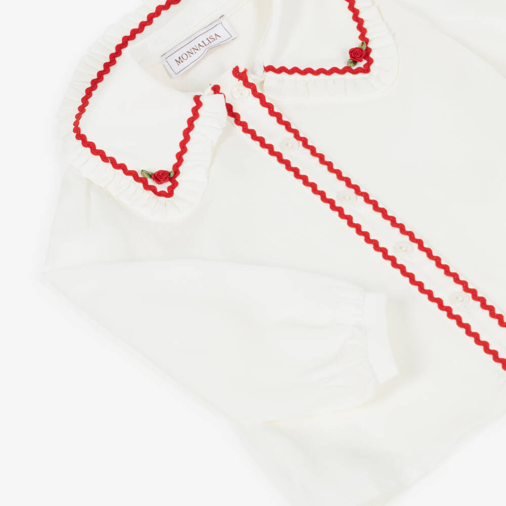 Monnalisa-بلوزة عاجية للبنات بحواف حمراء | Childrensalon Outlet