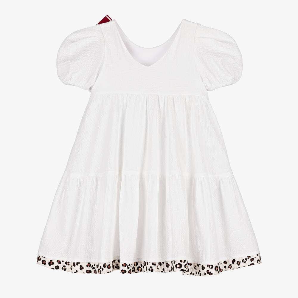 Monnalisa-Girls Ivory Cotton Bow Dress | Childrensalon Outlet
