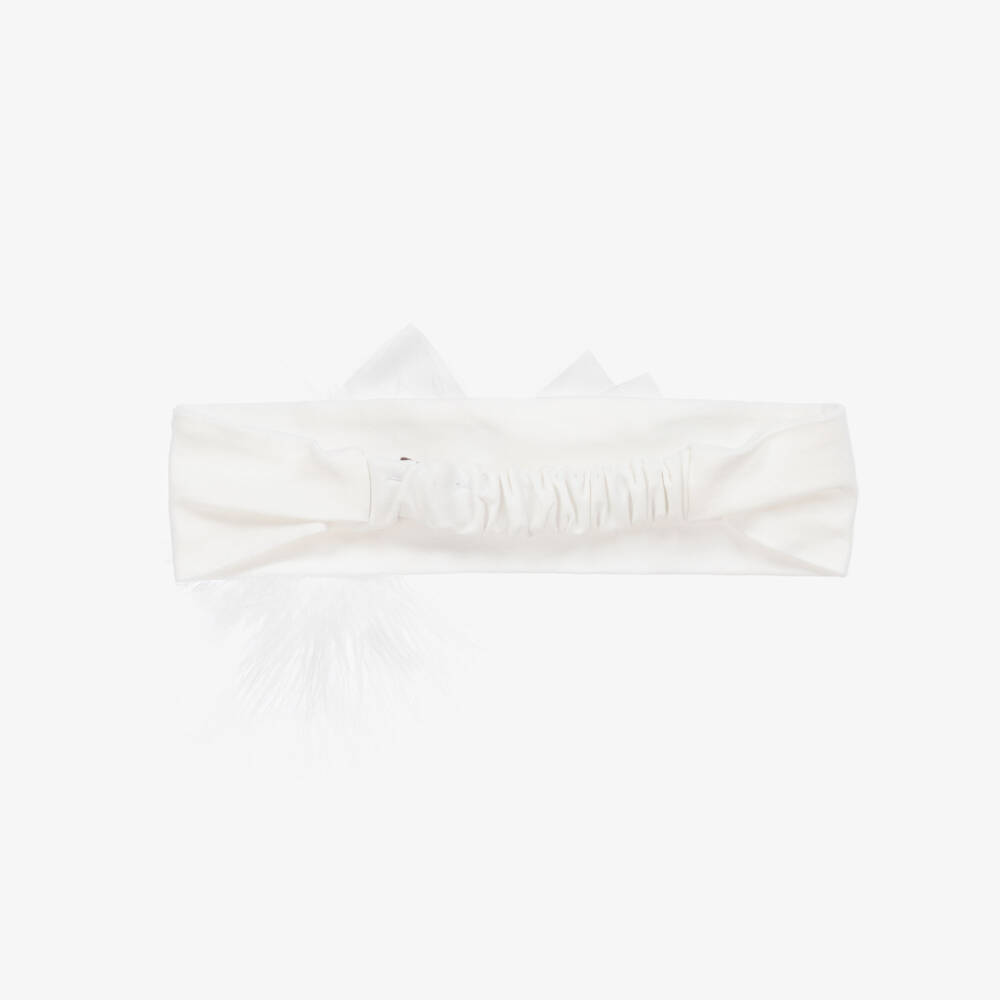 Monnalisa-Girls Ivory Cotton Bow Hairband | Childrensalon Outlet