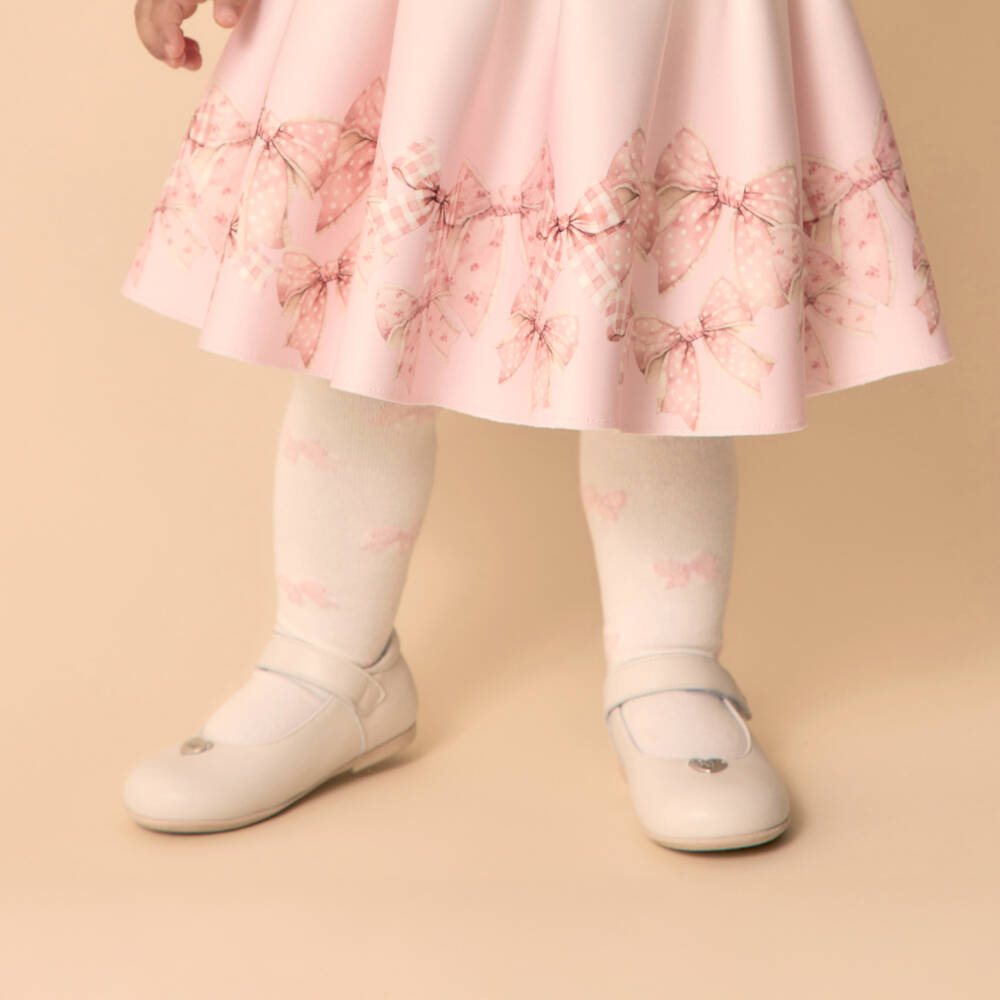 Monnalisa-Girls Ivory Cotton Bow & Puppy Tights | Childrensalon Outlet