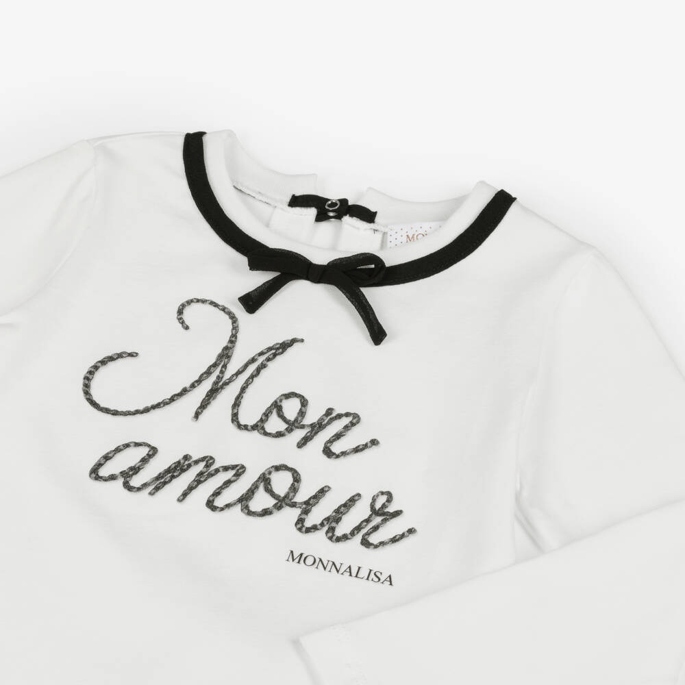 Monnalisa Chic-Girls Ivory Cotton Bow Top | Childrensalon Outlet