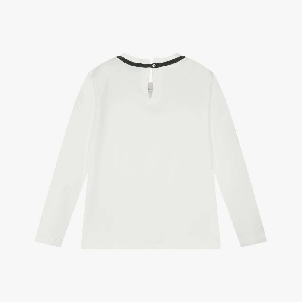 Monnalisa Chic-Girls Ivory Cotton Bow Top | Childrensalon Outlet