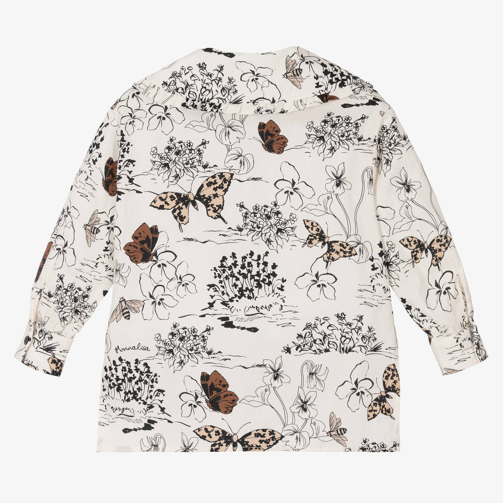 Monnalisa-Girls Ivory Cotton Butterfly Blouse | Childrensalon Outlet