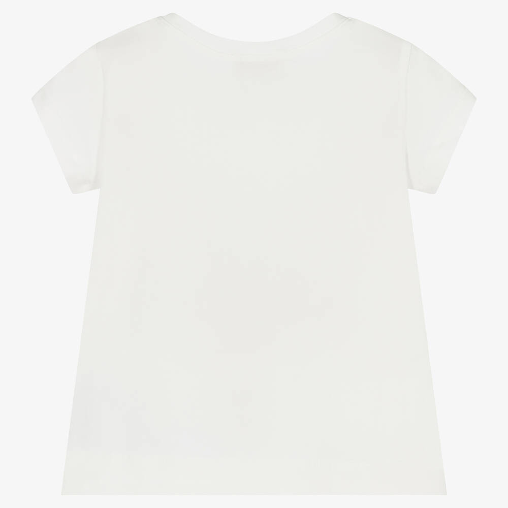 Monnalisa-Girls Ivory Cotton Butterfly T-Shirt | Childrensalon Outlet