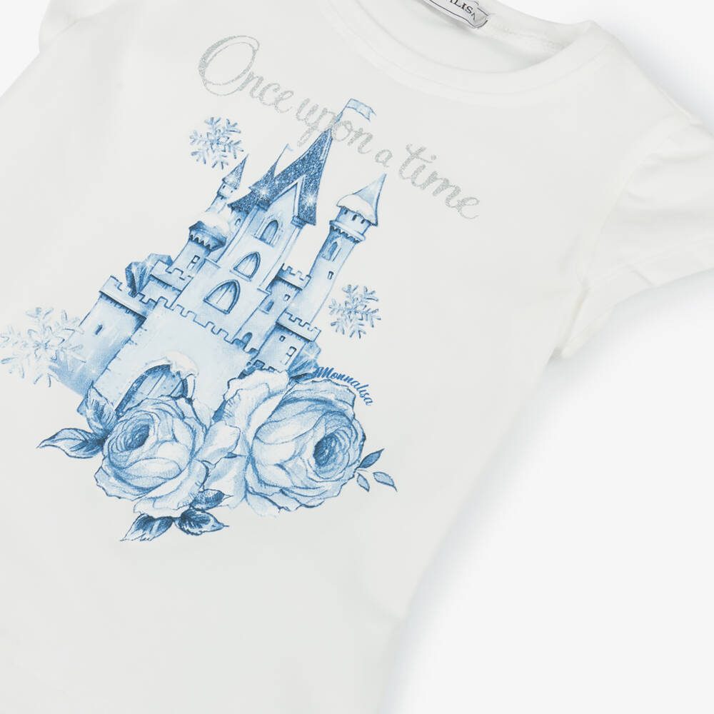 Monnalisa-Girls Ivory Cotton Castle Tee | Childrensalon Outlet
