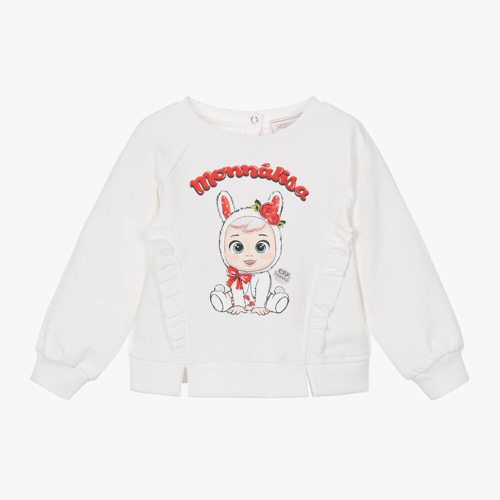 Monnalisa - Girls Ivory Cotton Cry Babies Sweatshirt | Childrensalon