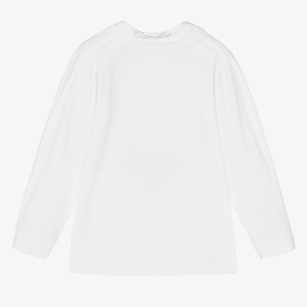 Monnalisa Chic-Girls Ivory Cotton Diamanté Collar Top | Childrensalon Outlet