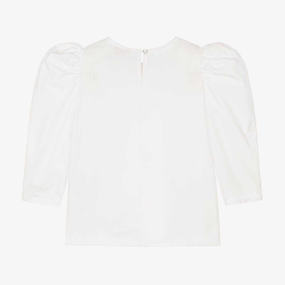 Monnalisa Шик-Кремовая хлопковая блузка с цветами из стразов для девочек | Childrensalon Outlet