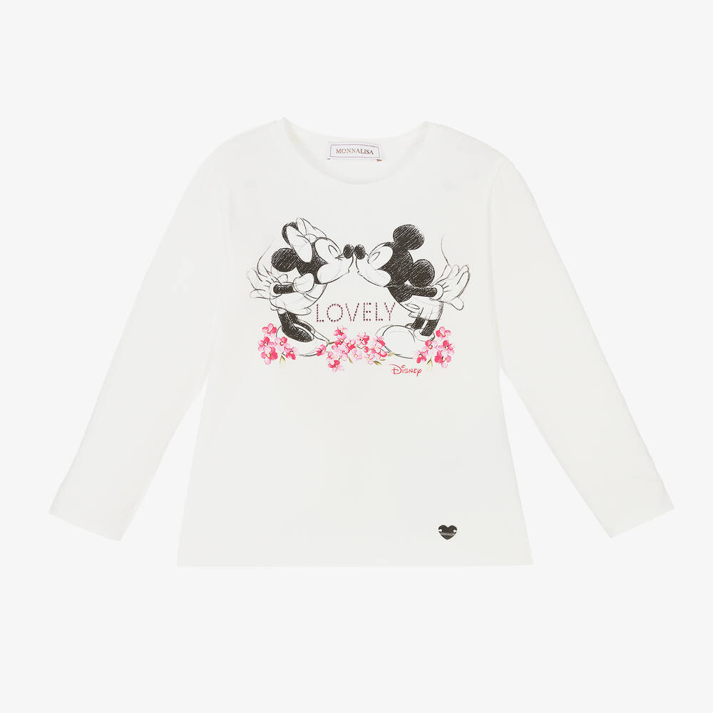 Monnalisa - Girls Ivory Cotton Disney Top | Childrensalon