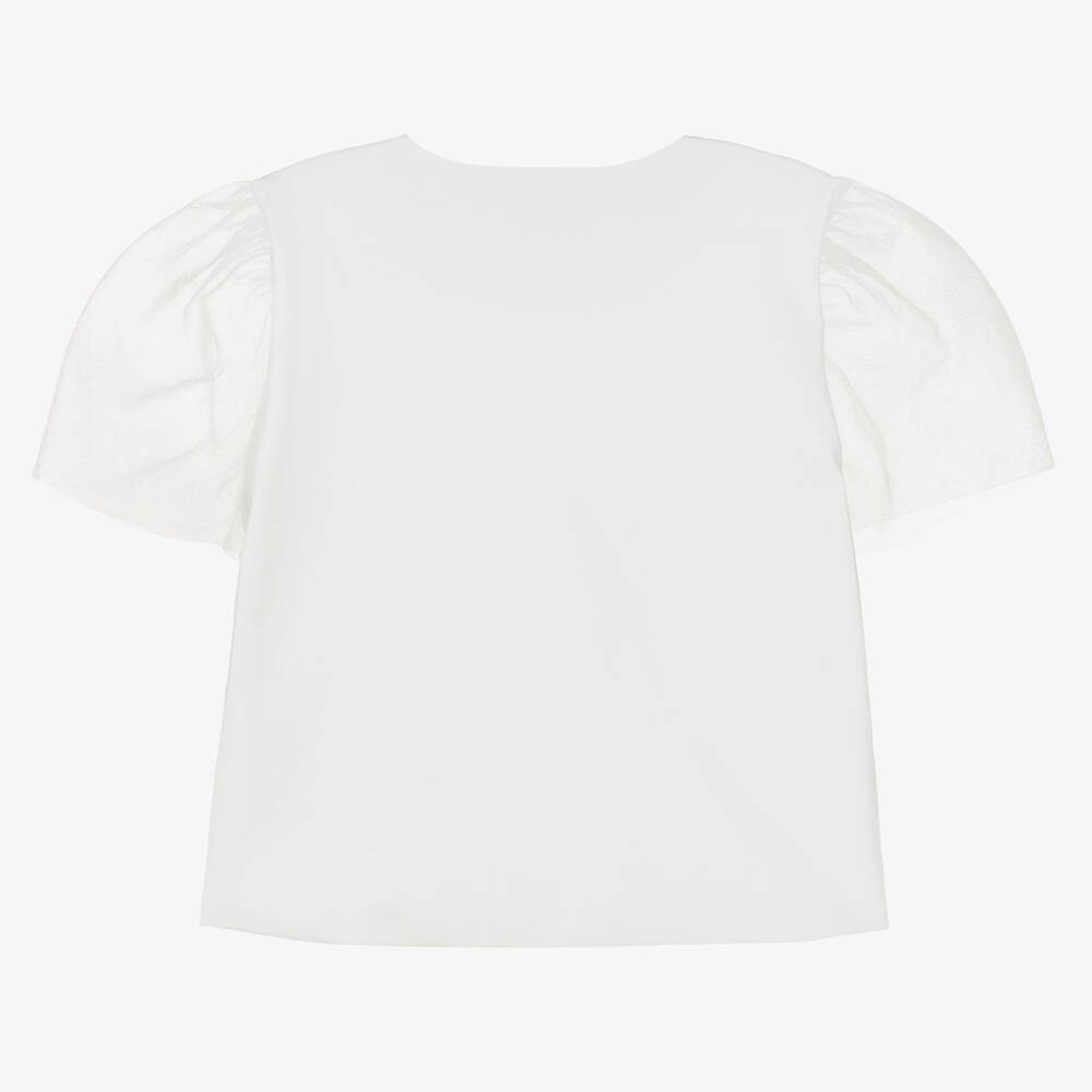 Monnalisa-Кремовая хлопковая футболка с сердцем из цветов для девочек | Childrensalon Outlet