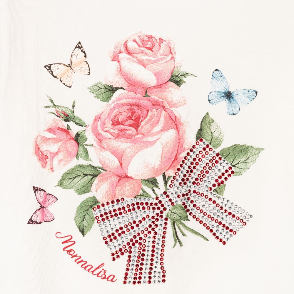 Monnalisa-Girls Ivory Cotton Floral Top | Childrensalon Outlet