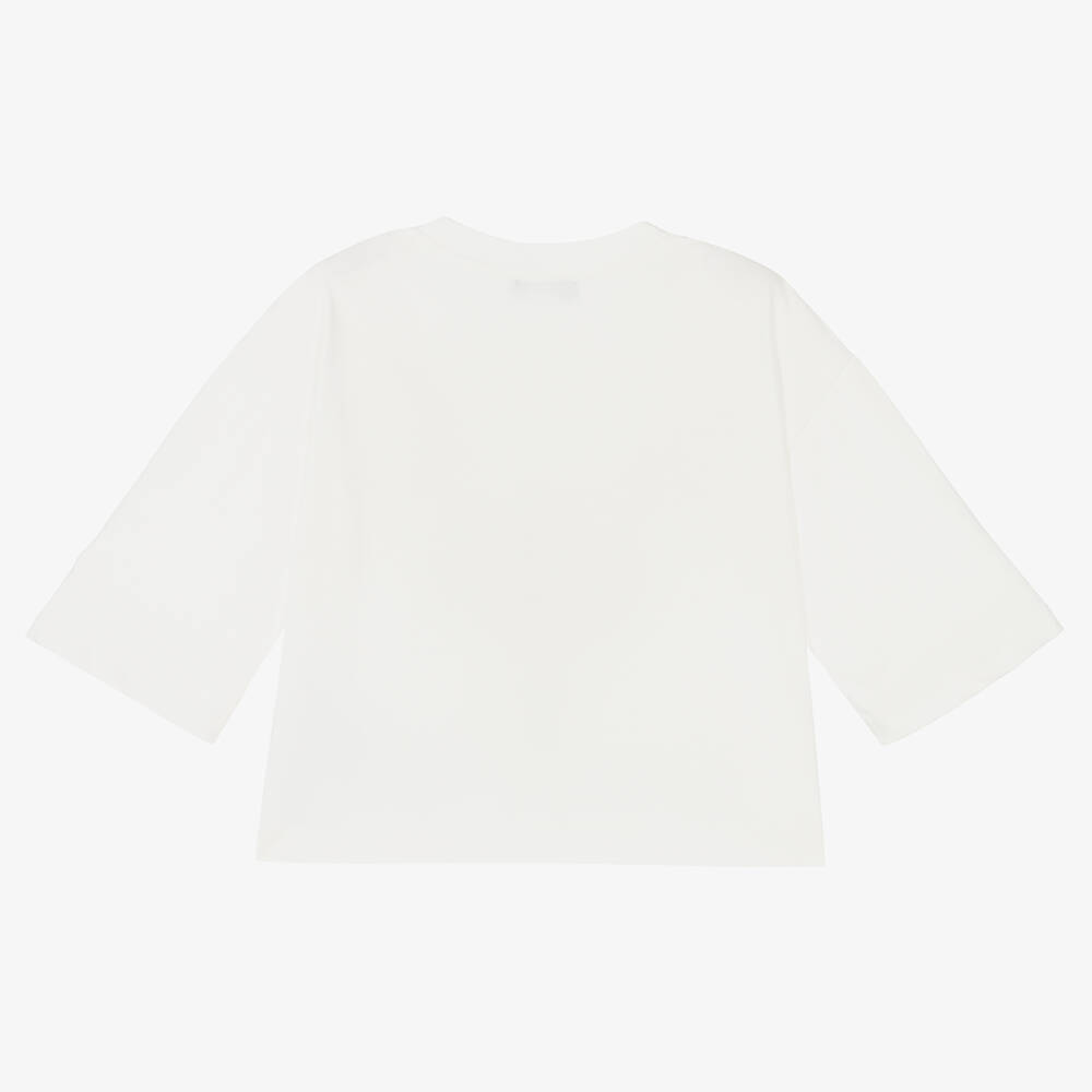 Monnalisa-Girls Ivory Cotton Fringe Top | Childrensalon Outlet