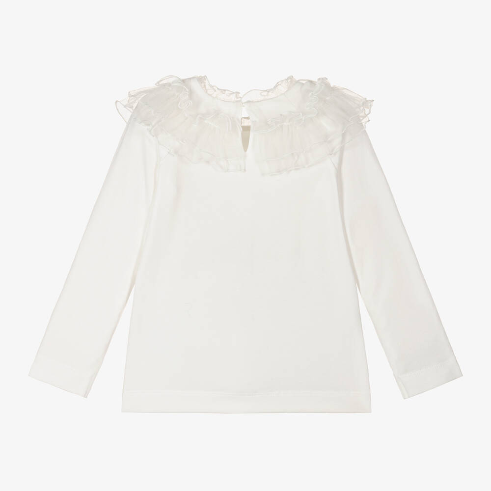 Monnalisa-توب بياقة قطن جيرسي لون عاجي للبنات | Childrensalon Outlet