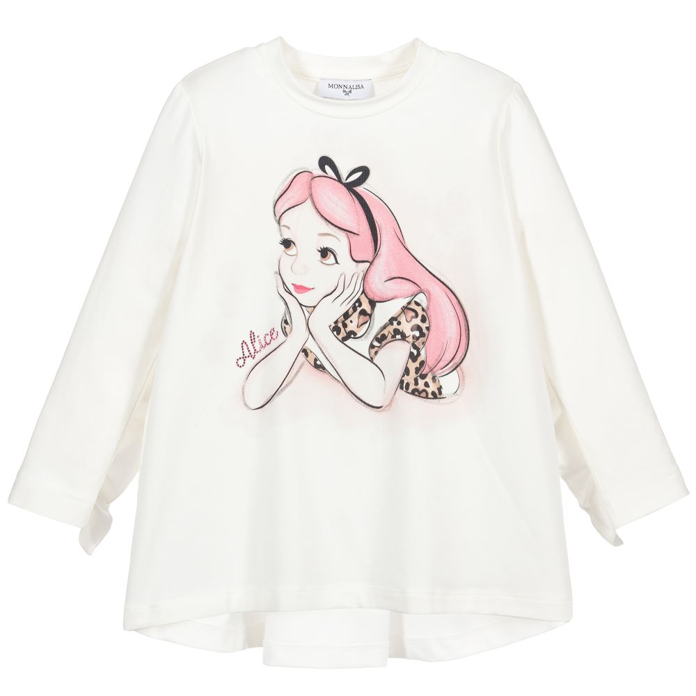 Monnalisa-Girls Ivory Cotton Jersey Top | Childrensalon Outlet