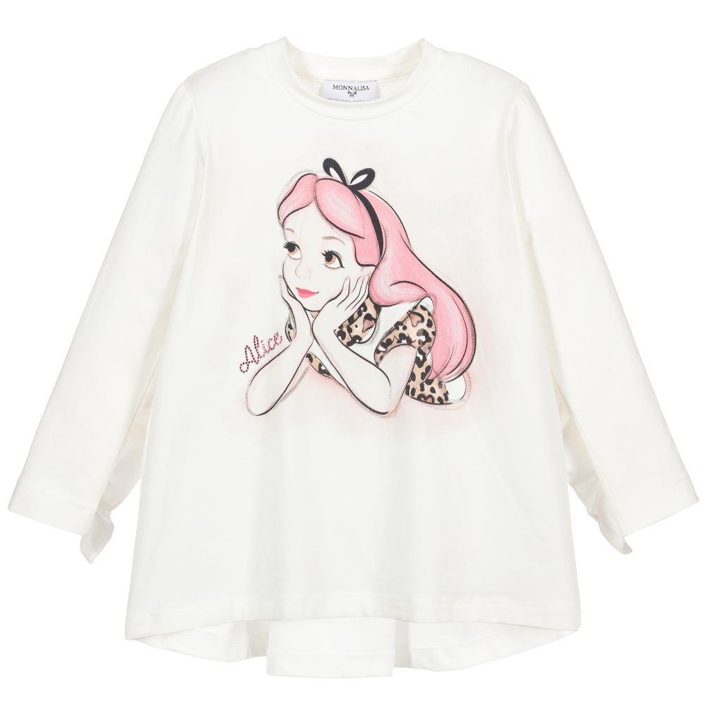 Monnalisa - Girls Ivory Cotton Jersey Top | Childrensalon