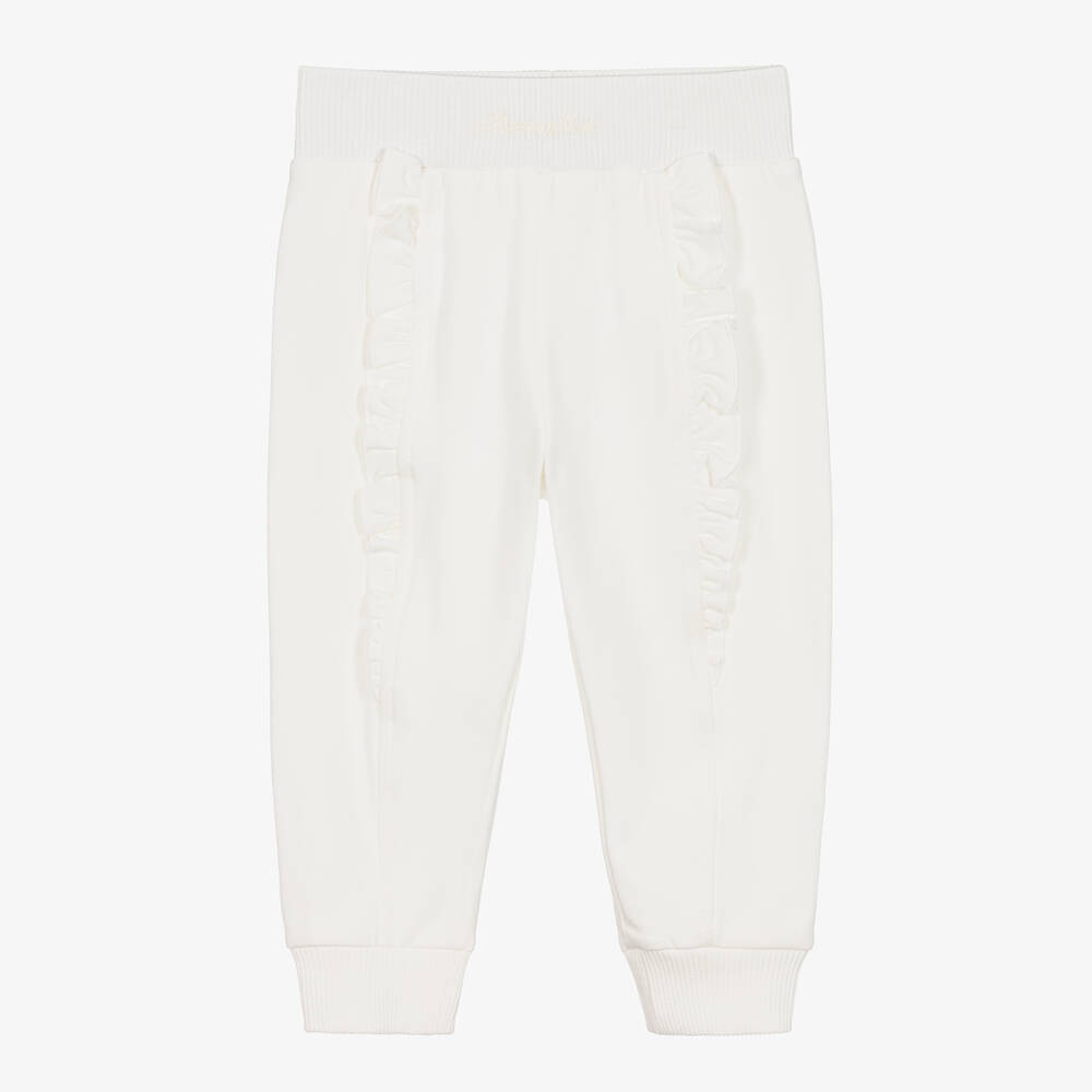 Monnalisa - Girls Ivory Cotton Ruffle Joggers | Childrensalon