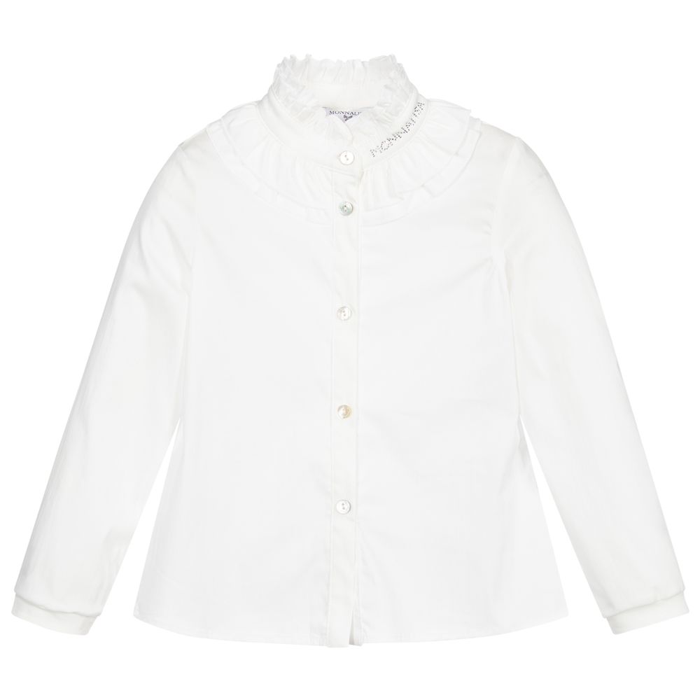 Monnalisa - Girls Ivory Cotton Shirt | Childrensalon