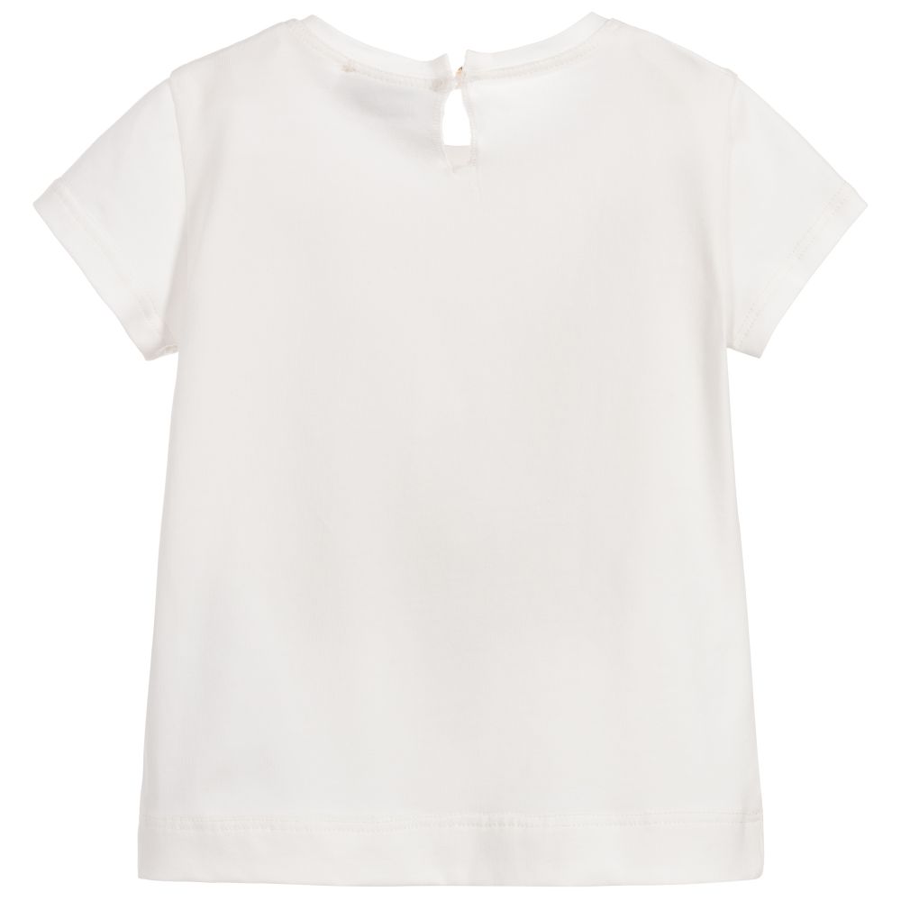 Monnalisa-Girls Ivory Cotton T-Shirt | Childrensalon Outlet