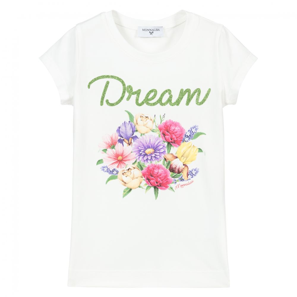 Monnalisa-Girls Ivory Cotton T-Shirt | Childrensalon Outlet