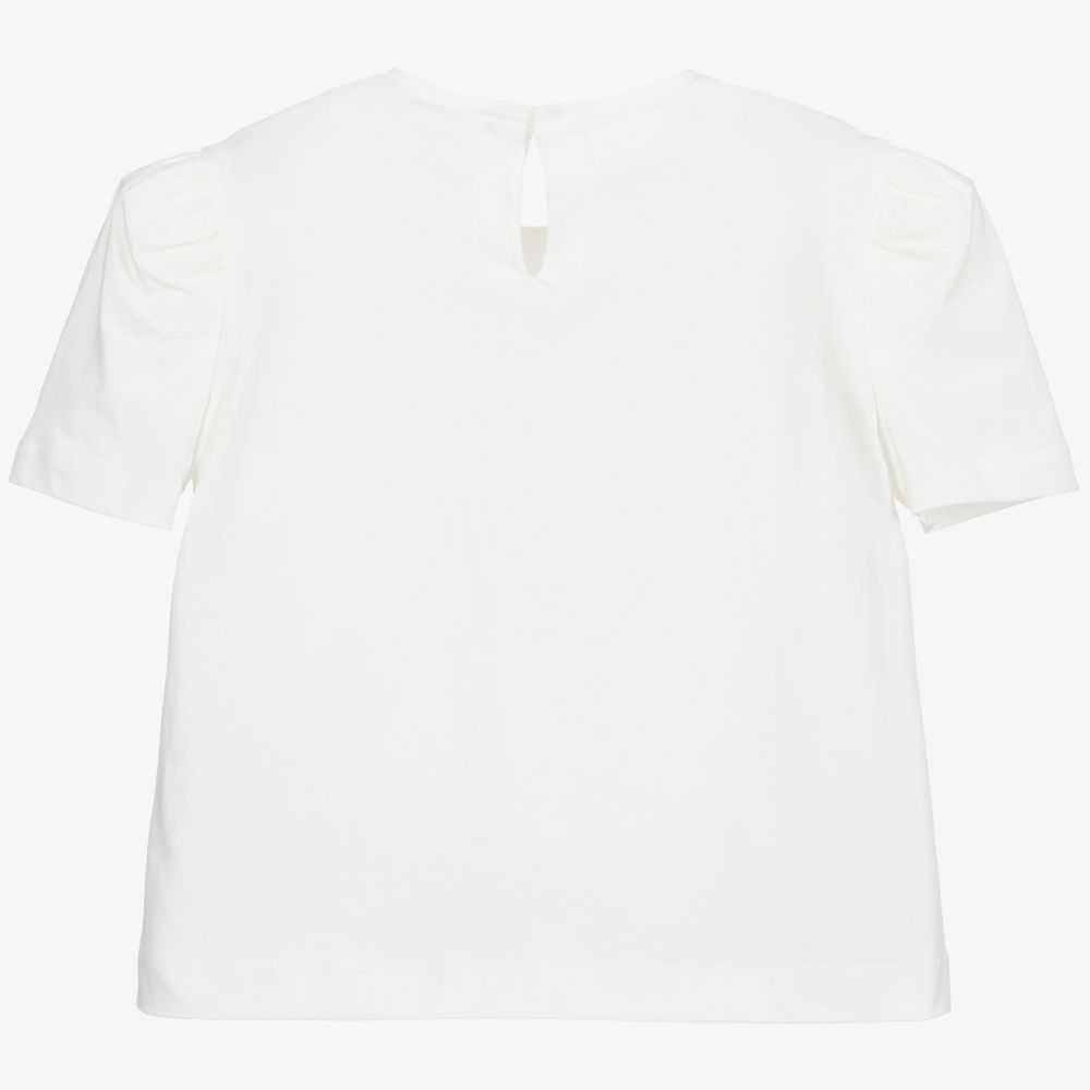 Monnalisa-Girls Ivory Cotton T-Shirt | Childrensalon Outlet