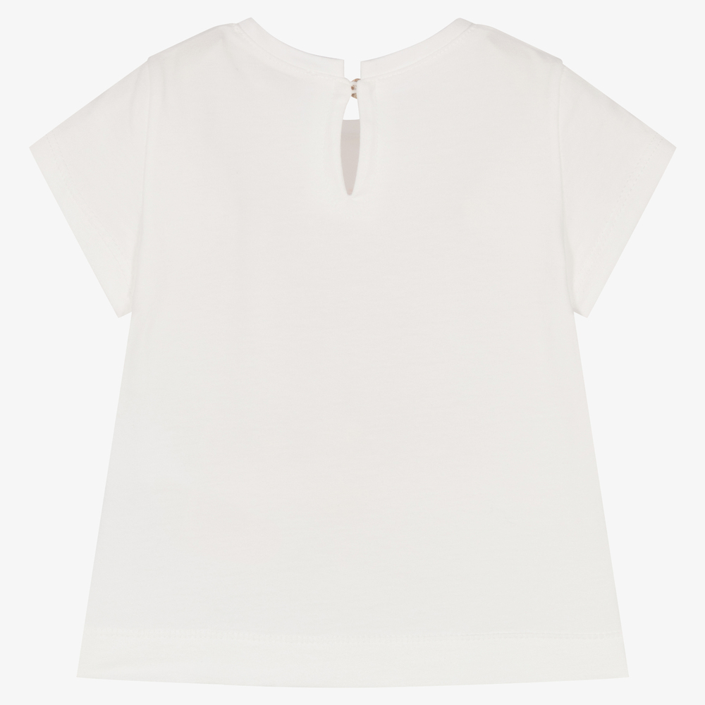 Monnalisa-Girls Ivory Cotton T-Shirt | Childrensalon Outlet