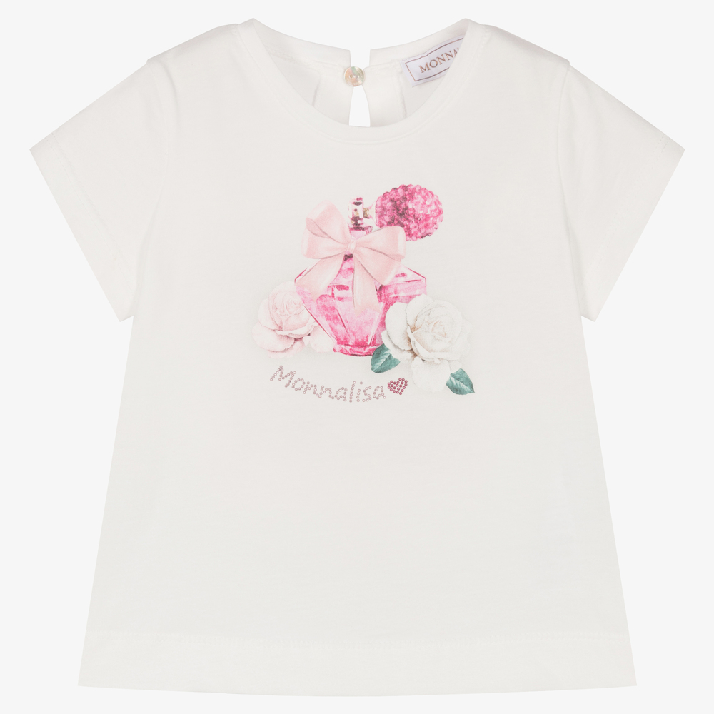 Monnalisa - Elfenbeinfarbenes Baumwoll-T-Shirt (M) | Childrensalon