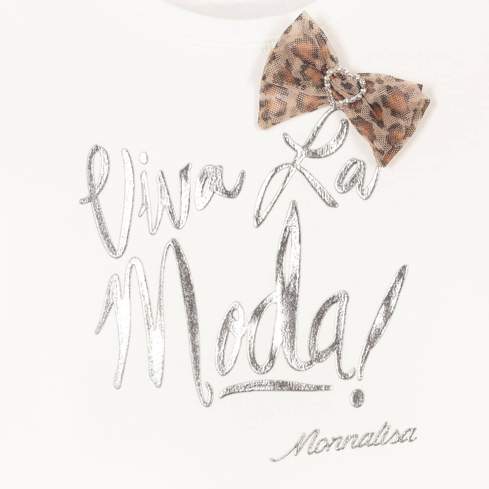 Monnalisa-Girls Ivory Cotton T-Shirt  | Childrensalon Outlet